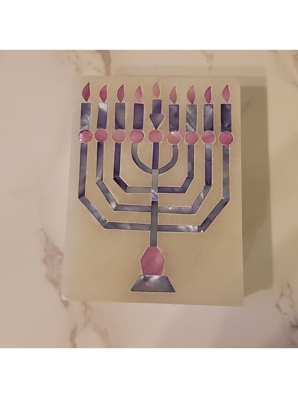 Vintage Soapstone Menorah mother of pearl inlay box - Picture 3 of 6